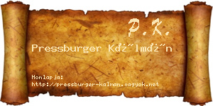 Pressburger Kálmán névjegykártya
